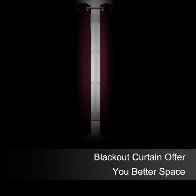 Blackout Curtains 66 x 54 Inch Long Burgundy Red Curtains Set of 2 Panels Room - Image 3