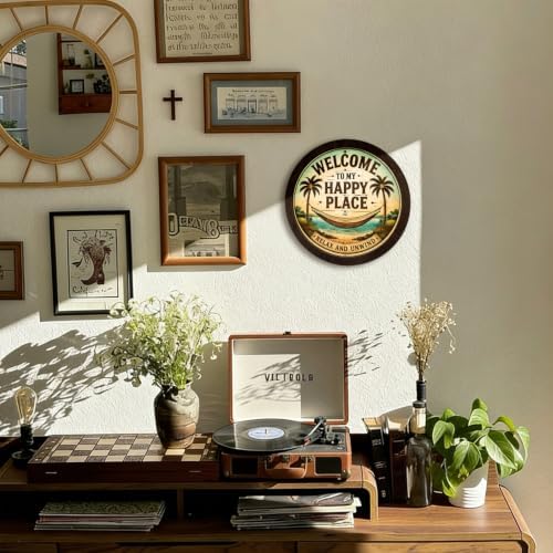 CFFJLHN Coastal Beach House Welcome Sign Wall Art Round Wooden Decor - Image 3