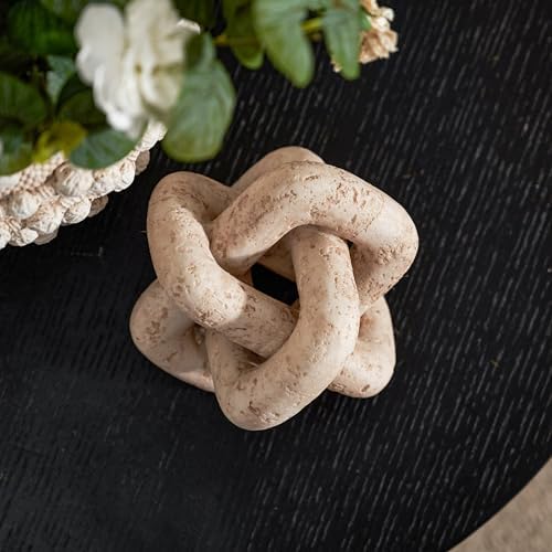 DN DECONATION 3 Link Knot Decor, Beige Travertine Coffee Table Decoration - Image 6