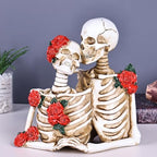 Halloween Skeleton Decor, Gothic Skeleton Couple Resin Statue with Roses by XYQXYQ