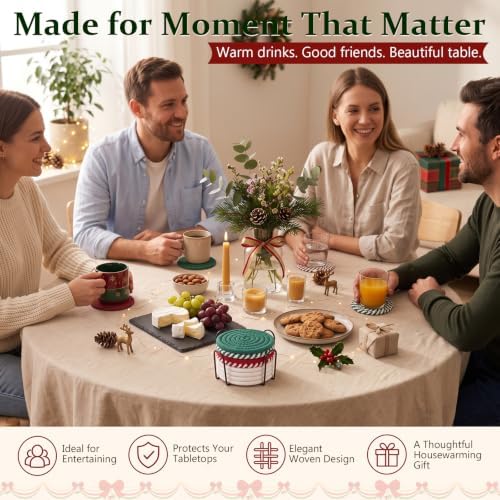 OIAHOMY 8 Pcs Coasters with Holder for Beer, Coffee -Christmas Mixed Color - Image 5