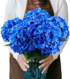 6PCS Large Silk Hydrangea Flowers, 20 in Full Faux Hydrangea Artificial Flowers with Stems Leaves for Fake Bouquets Home Wedding Party Centerpieces Arrangements Indoor Outdoor (Dark Blue) by IYGWQWO