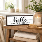 Bathroom Wood Sign, Hello Sweet Cheeks, Funny Farmhouse Bathroom Wall Decor for Shelf Counter or Wall Display, Rustic Solid Wood Sign, Modern Farmhouse Wall Decor, Restroom Gift, 9.5 x 3.1 Inches - Image 5