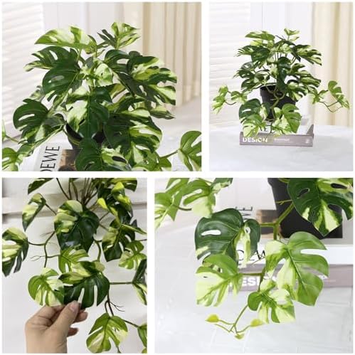 Fake Plants Hanging Small Faux Potted Ivy Vine Artificial Monstera Mini Faux Tropical Plants Greenery for Bathroom Office Table Pot Indoor Outdoor Decor Windowsill Shelf DIY Decoration - White 2 Pack - Image 3