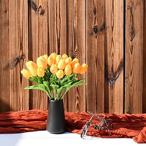 ONLY ART Artificial Burnt Orange Tulips 20 Pcs – 13.5 Inch PU Faux Flowers with Bendable Stems for Home Décor, Wedding Centerpieces, DIY Floral Arrangements, New Year and Valentine's Day - Image 4