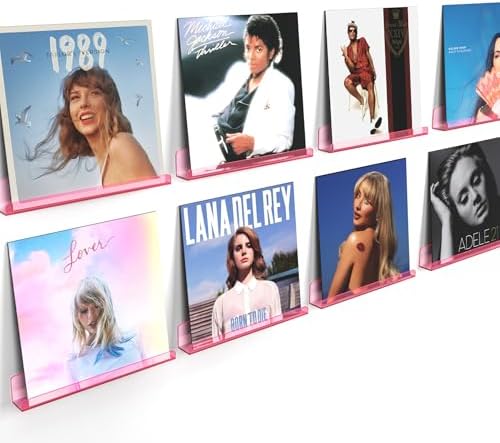 Vinyl Record Wall Mount Shelves, 12 inch Vinyl Holder, 8 Pack, Pink by Laurensory