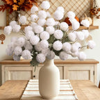 12 Pcs Artificial Mums with Long Stems 20 Inch White Faux Flowers for Vase by INQCMYPlantRack