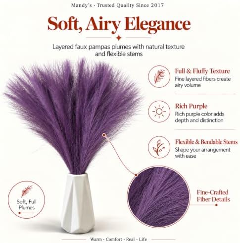 Mandy's 20 Stems Purple Silk Pampas Grass Bouquet - Image 2