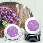 Jetec Mirrored Glass Coaster Set of 6 with 1 Holder 4" Crushed Diamond Round Cup Mat Glitter Crystal Rhinestone Glass Coaster Bling Table Decor for Bar Kitchen Gift for Christmas(Purple,4 Inch) - Image 4