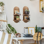Wenqik 2 Pcs Boho Wall Shelf Rainbow Arch Wooden Floating Shelf, Brown - Image 5