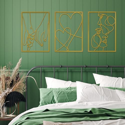 3 Pieces Metal Minimalist Line Wall Art, Love Heart Metal Wall Decor - Image 6