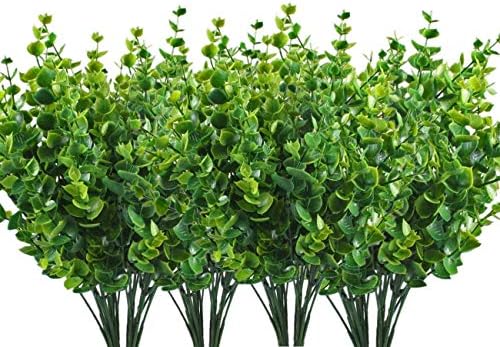 CATTREE Artificial Shrubs Bushes, Plastic Eucalyptus Leaves Fake Green Plants Wedding Indoor Outdoor Home Garden Verandah Kitchen Office Table Centerpieces Arrangements Christmas Decoration 8 pcs by CATTREE