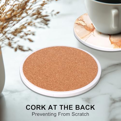 6 Pcs Gold Marble Abstract Ceramic Coasters with Holder for Coffee Table - Image 3