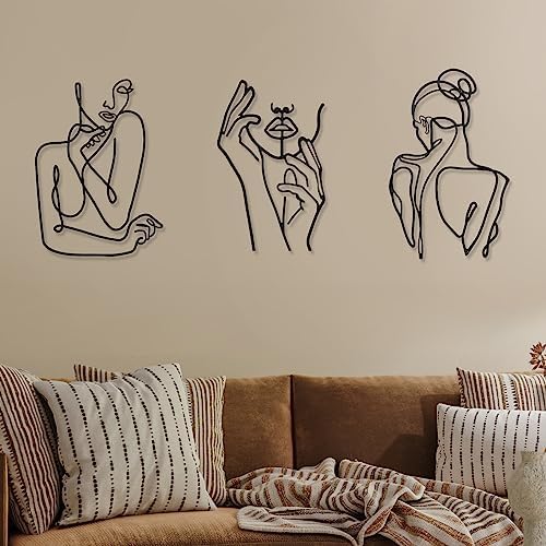 Photect 3 Pcs Metal Wall Art Minimalist Woman Line Decor, Cute, Black by Photect