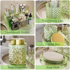Green Bathroom Accessories Set 5 Pcs, Glass Bathroom Set, Soap Dispenser with Rust Foaming Pump, Soap Dish, Cup, Acrylic Toothbrush Holder Vanity Tray, Cotton Balls Holder, Bathroom Counter Decor - Image 4