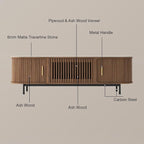 POVISON Fully-Assembled Sliding Tambour Door TV Stand, Mid Century Modern - Image 6