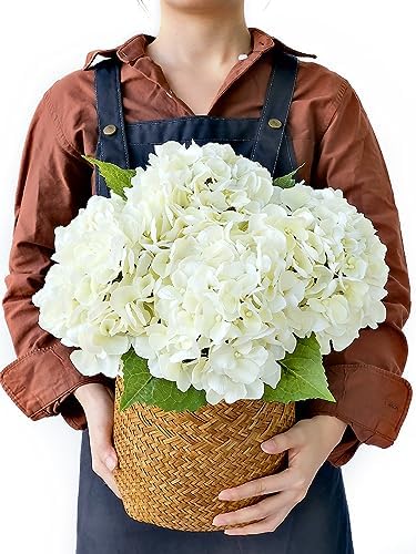 JINWOE 4PCS White/Cream Hydrangea Artificial Flowers, 21" Lifelike Latex Silk Real Touch Faux Hydrangea Flowers, Artificial Hydrangeas Bouquet for Wedding Centerpieces Tables Party Home by JINWOEArtificialFlowers