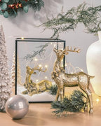 DN DECONATION 2pcs Gold Christmas Reindeer Figurines, Table Christmas Decor - Image 2