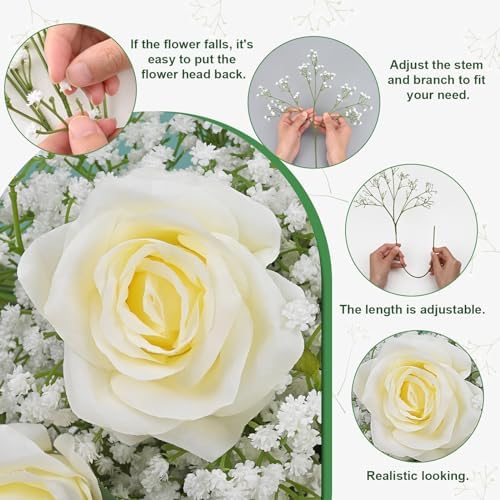 Dolicer 24 Pcs Babys Breath Artificial Flowers Rose Bouquet - Image 4