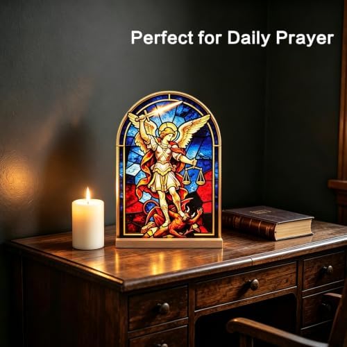 KOMI St Michael Stand Statue Acrylic Catholic Icon Ornament Home Altar Decor Christian Gifts - Image 5