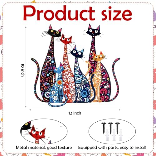 Wesiti Metal Cat Wall Art Decor Colorful Sculptures Mid Century 12x10 - Image 2