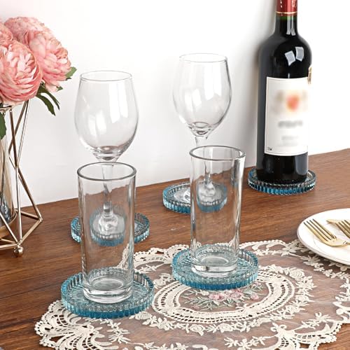 Modern Clear Coaster Set of 5- Glass Coasters for Drinks, Clear Blue - Image 2