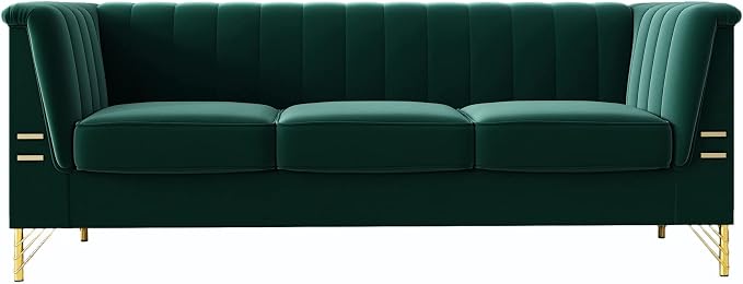 83.46" W Green Velvet Sofa Couch - Image 3