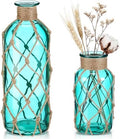 Chuangdi Set of 2 Coastal Glass Flower Vase with Boho Rope, Blue Green by Chuangdi
