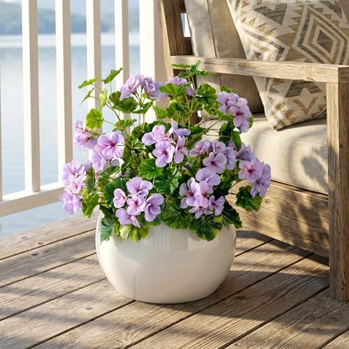Artificial Geraniums for Outdoors, 4 Stems 17.7 Inch Purple Faux Geranium Bush Fake Flowers UV Resistant Fall Porch Patio Garden Planter Window Box Indoor Decor, Pot Not Included - Image 3