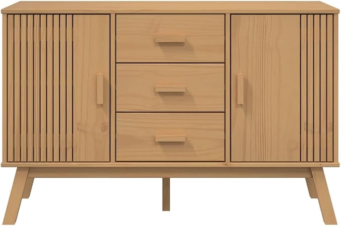 Scandinavian Style Sideboard Brown Solid Pine Wood 45 Inch Wide Sideboard - Image 8