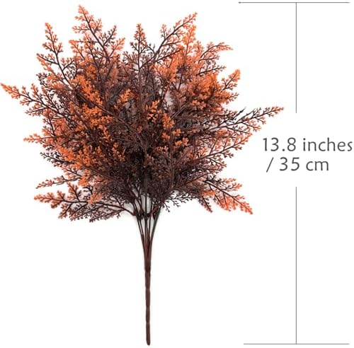 Artificial Ferns Shrubs Bushes, Faux Fern Leaves Plastic Plants Fake Boston Grass for Wedding Bouquet Indoor Outdoor Home Garden Verandah Kitchen Table Centerpieces Arrangements Decoration Red 8 Pack - Image 5