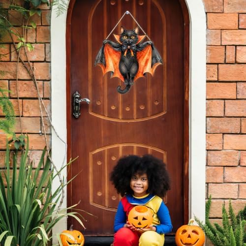 Black Cat Halloween Decor Door Hanging Sign for Front Door Porch Wall Decor Welcome Sign for Haunted House Halloween Party Outdoor Indoor Decorative Signs - Image 5
