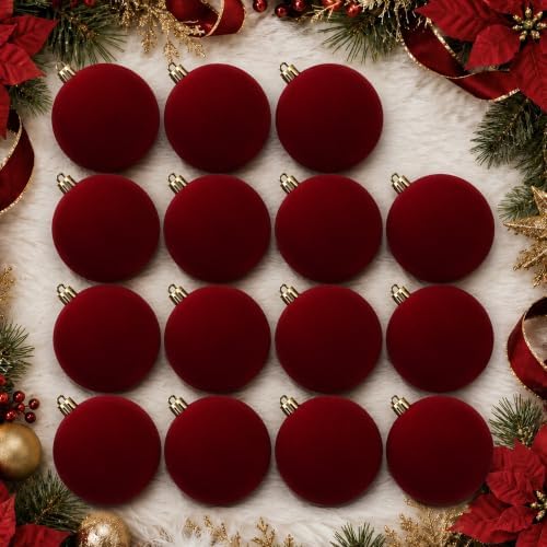 18PCS Red Velvet Christmas Ornaments,3.15IN Burgundy Christmas Ornaments by Senjie