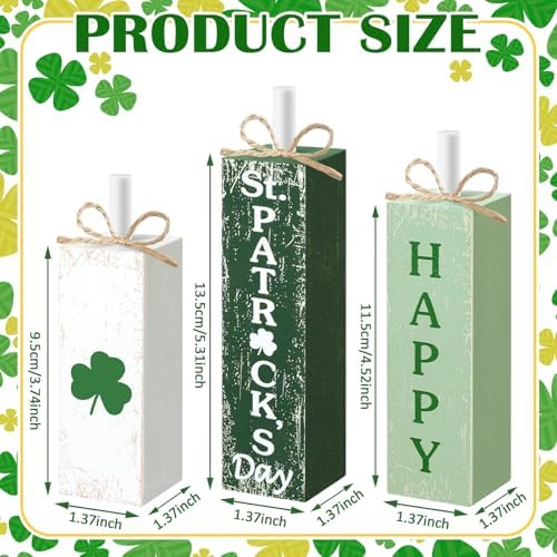 MiniInflat St. Patrick's 3 Pcs Table Decor, Wooden Block Sign Tiered Tray - Image 2