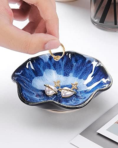 JAMEND CLXP 2PCS Lotus Leaf Shape Ring Holder Dish, Small Key Bowl, Ceramic Trinket Tray Jewelry Dish Organizing Necklace Earrings for Mom Friend Sister, All Jewelries Are NOT Included. Blue+Pink.… - Image 4