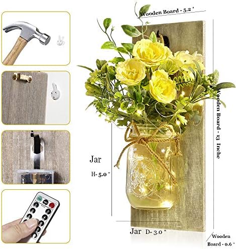 Wall Decor Mason Jar Sconces - Rustic Home Decor with Remote Control - Image 4