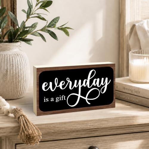 3x5 Inspirational Wooden Block Sign, Everyday Is a Gift, Dark Brown - Image 4