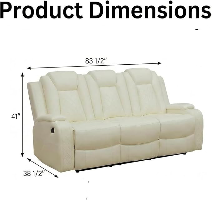 Power Recliner Sofa with LED Lights, Leather Power Reclining Sofa, Living Room - Image 2
