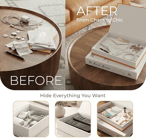 Decorative Books for Home Decor – Orange & White Linen Faux Books Decoration: Aesthetic Fake Book for Shelf, Living Room, Mantle, Entryway & Coffee Table Decor – Stack Faux Book Storage Box, Set of 2 - Image 6