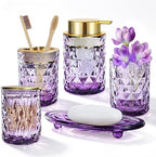 5 Piece Glass Bathroom Accessories Set, Purple & Gold Vanity Countertop Set by KINUUIS