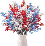 Uieke 6Pcs 4th of July Artificial Flowers Fake Patriotic Babys Breath Flowers for Independence Day Decor Blue White Red Silk Flowers for Memorial Day Floral Arrangement Home by Uieke