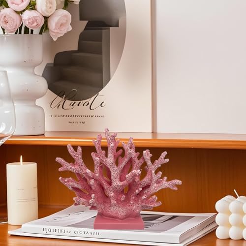 5.8" H Pink Coral Decor - Resin Coral Statue, Nautical Decor for Home, Bedroom, Bathroom, Living Room, Ocean Themed Cabinet Shelf Tabletop Decoration - Image 5