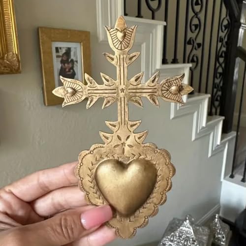 MVTDONT Sacred Heart Wall Cross, Antique Gold Decorative Wall Cross for Home Decor, Vintage Catholic Religious Cross Hanging, Christian Wall Art for Living Room Bedroom - Image 6