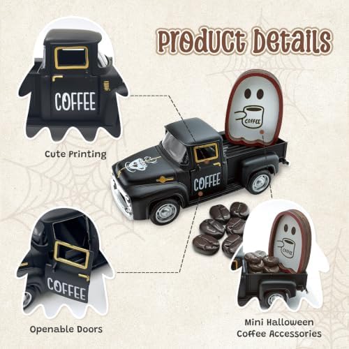 Halloween Coffee Table Decor Coffee Ghost Vintage Metal Truck, Black - Image 4
