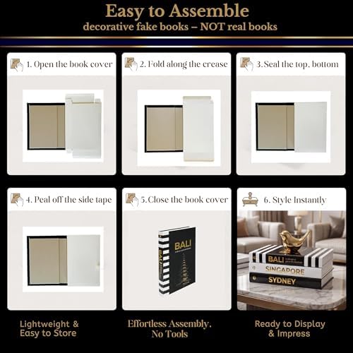 Decorative Books for Home Decor - Black and Gold Foiled Decor Books for Coffee Table - Decorative Hardcover Display Faux Books for Bookshelf – Fashion Designer Books Decor Set of 3 - Image 5