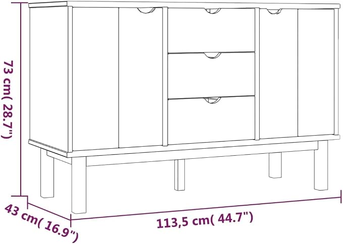 Scandinavian Sideboard Solid Pine Wood Engineered Wood Medium Large Brown 4 - Image 2