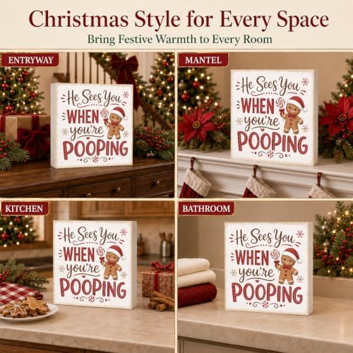 Christmas Bathroom Decor Gingerbread Wooden Box Sign - Image 6