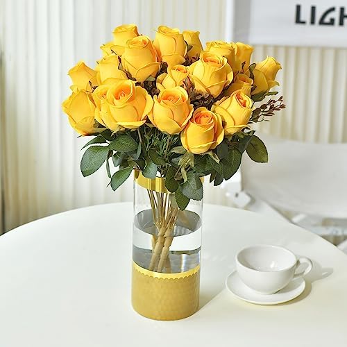 Artificial Rose Flowers 12 Heads 2 Bundles Silk Rose Bouquets, Burgundy - Image 4