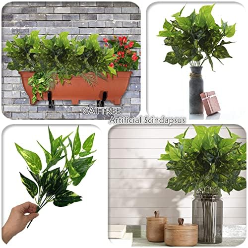 Artificial Scindapsus Aureus Decor, Plastic Realistic Green Leaves Shrubs Fake Plants Faux Grass Bushes Greenery for Indoor Outdoor Home Garden Verandah Office Table Arrangements Decoration 4 Pack - Image 4