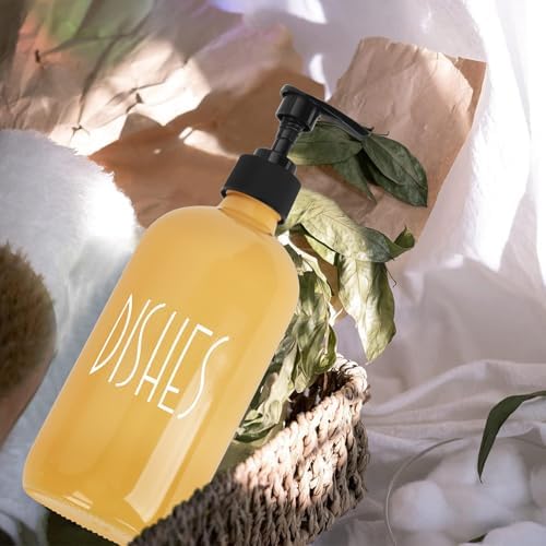16 oz Glass Soap Dispenser with Pump, Refillable Dish Soap Dispenser for Kitchen Sink, Hand Soap and Lotion Dispenser for Bathroom Countertop, Decorative Kitchen Bathroom Accessories (Yellow) - Image 3